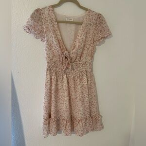 Floral Tie Front Pink Dress